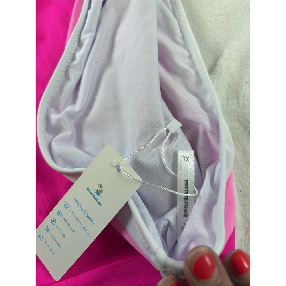 Beachsissi Hot‎ Pink Bandeau Tankini Set NWT Two Piece Swimsuit Colorblock XL